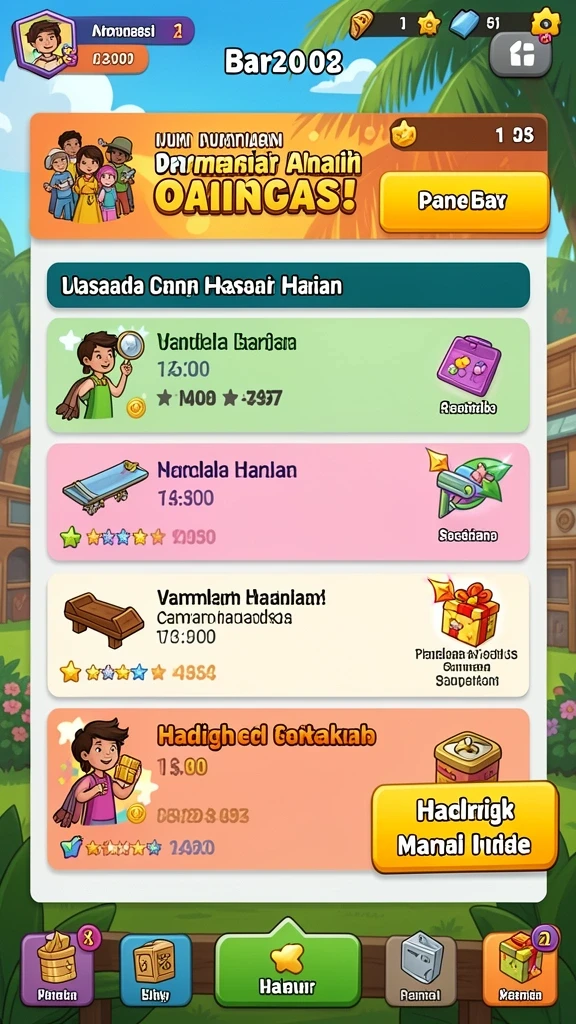 Menampilkan tampilan awal yang menarik dan penuh warna.
